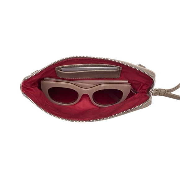 Hammitt Nash Small Leather Clutch Wristlet Grey Leather Brushed Gold Crossbody - Picture 7 of 7